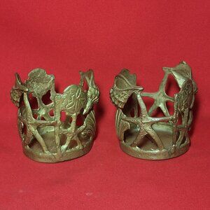 Vintage Metal Shell Brass Candle Holder Set of 2